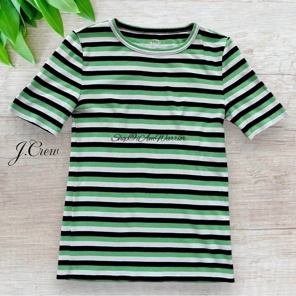 J.Crew short stretch cotton green stripe perfect t-shirt *shop@iamwarrior - Picture 5 of 9